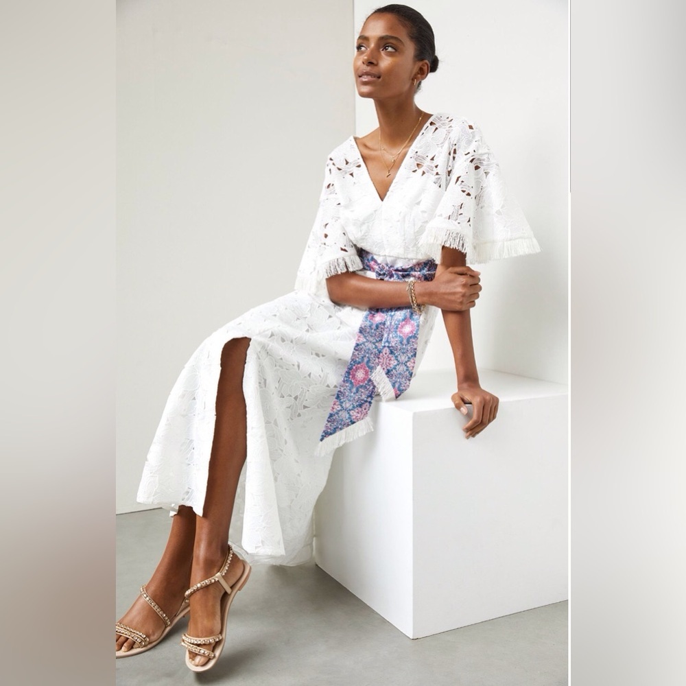 NWT Anthropologie Sachin & Babi White Embroidered Lace Dress in White Size 14.